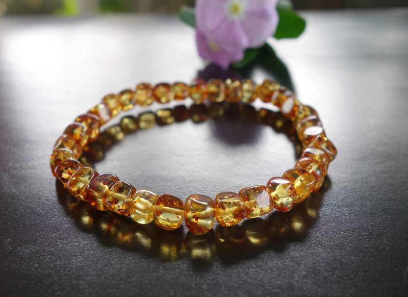 天然琥珀 波罗的海花珀 7mm手链 非二代琥珀 Baltic Amber 纯天然 - 手链/手环 - 半宝石 金色