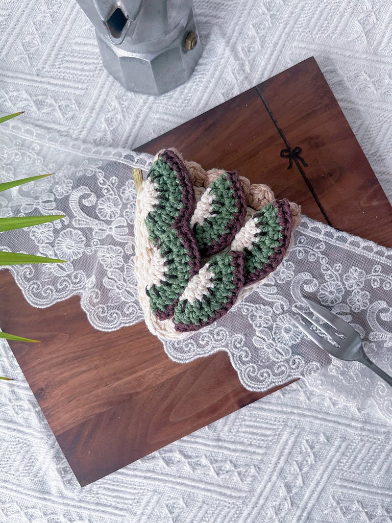 【香橙】生果挞水果蛋糕钩针鈎织编织小袋挂饰收纳小包零钱包 - 零钱包 - 棉．麻 绿色