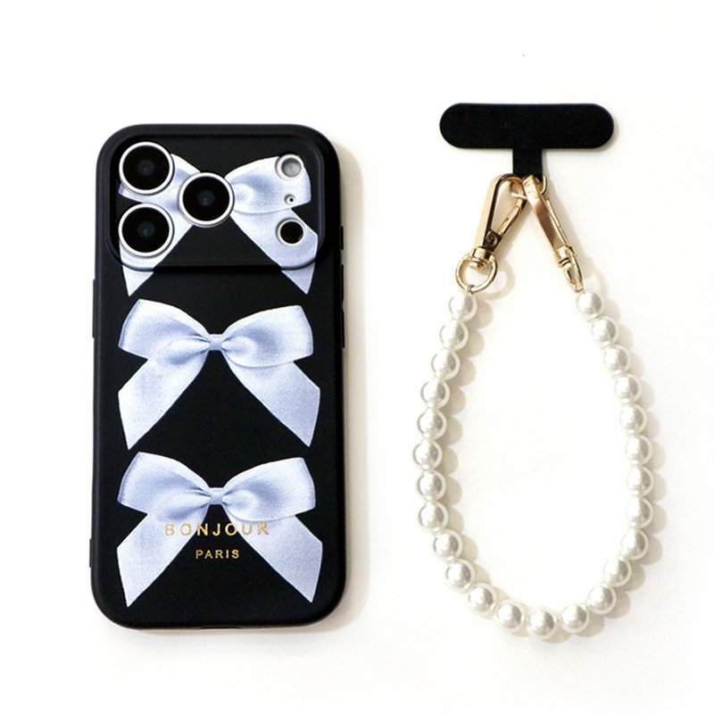 iPhone17.16.15.14.13 小巴黎蝴蝶结珍珠链手机壳 - 手机壳/手机套 - 塑料 黑色