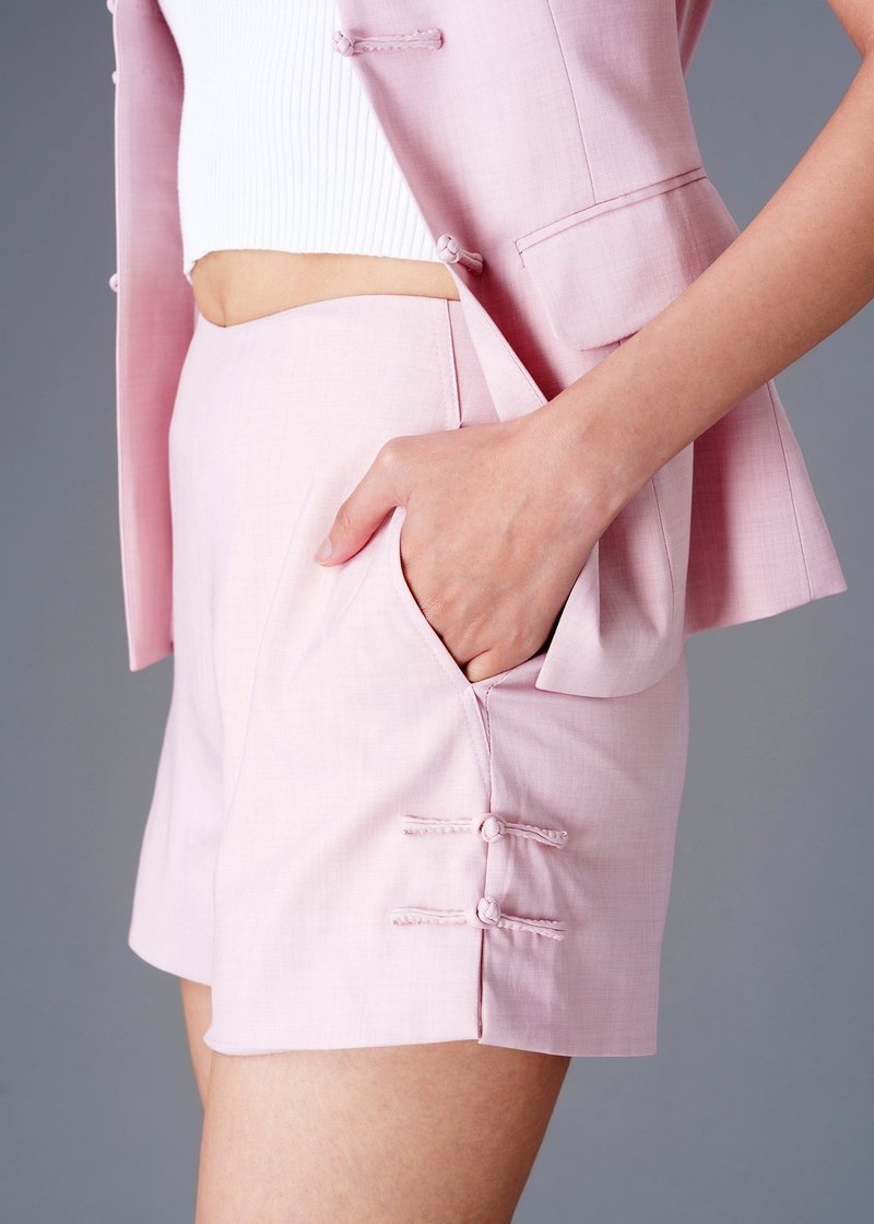 中式亚麻短裤 (粉红色) |香港设计|休闲|上班穿着 - 女装短裤 - 棉．麻 粉红色