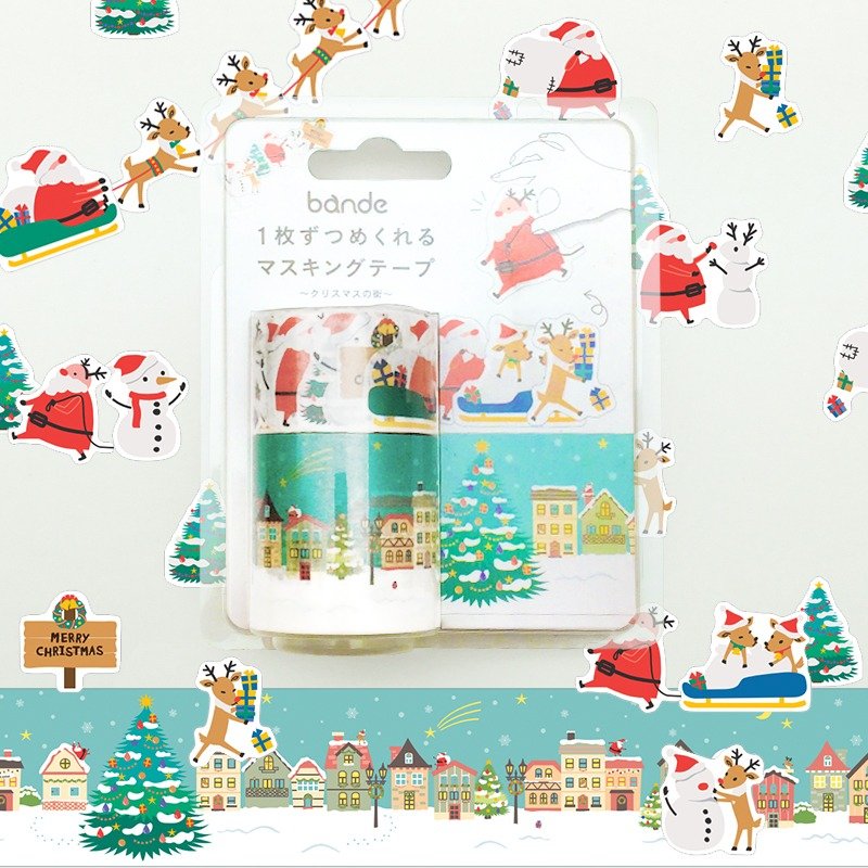 日本 bande 圣诞节限定-圣诞街道、圣诞老人与伙伴们 和纸胶带贴纸卷 - 纸胶带 - 纸 绿色