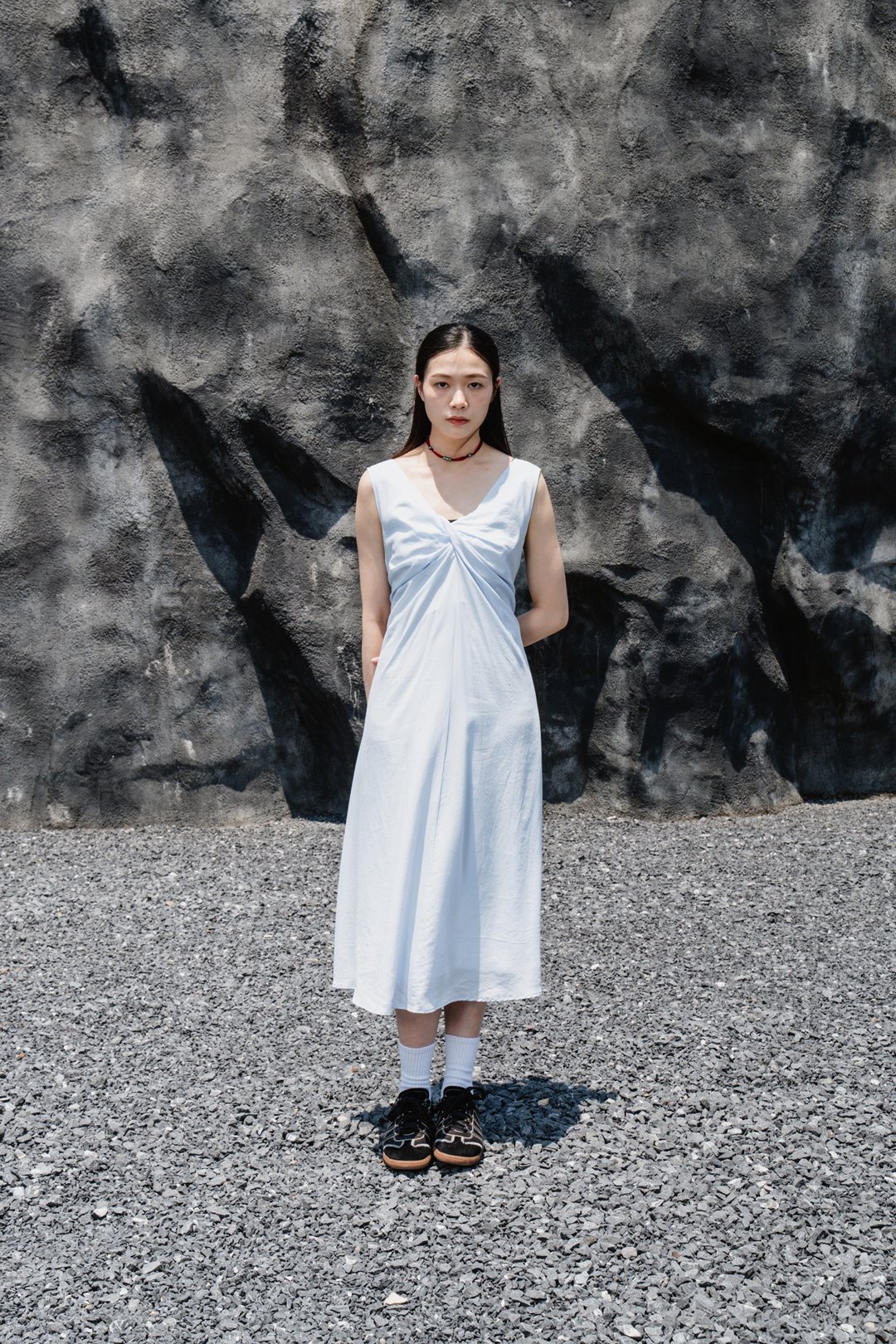 束腰连身裙 - 裙子 - 其他材质 蓝色