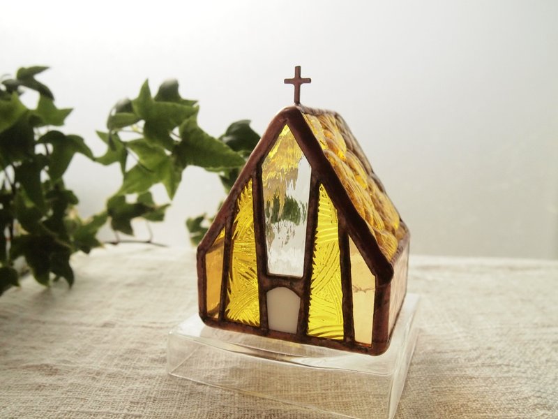 Church Mimosa Day Mimosa LED Candle Holder Stained Glass - 灯具/灯饰 - 玻璃 黄色