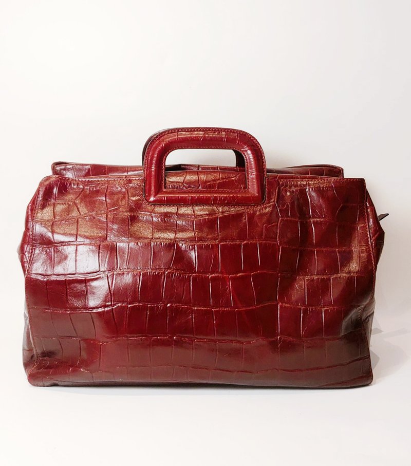 意大利鳄鱼皮压纹暗红手提包款 - 手提包/手提袋 - 真皮 红色