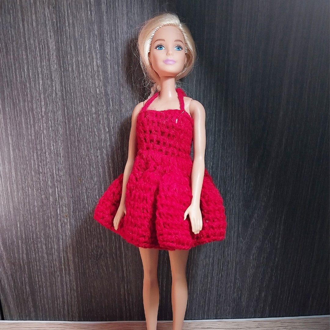 beautiful babie red short doll dress yarn crochet handmade - 玩偶/公仔 - 其他材质 红色
