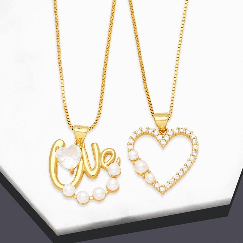 【SoLight盐青】珍珠微镶碳钻LOVE爱心满钻项链 SL279、SL280 - 项链 - 其他材质 金色