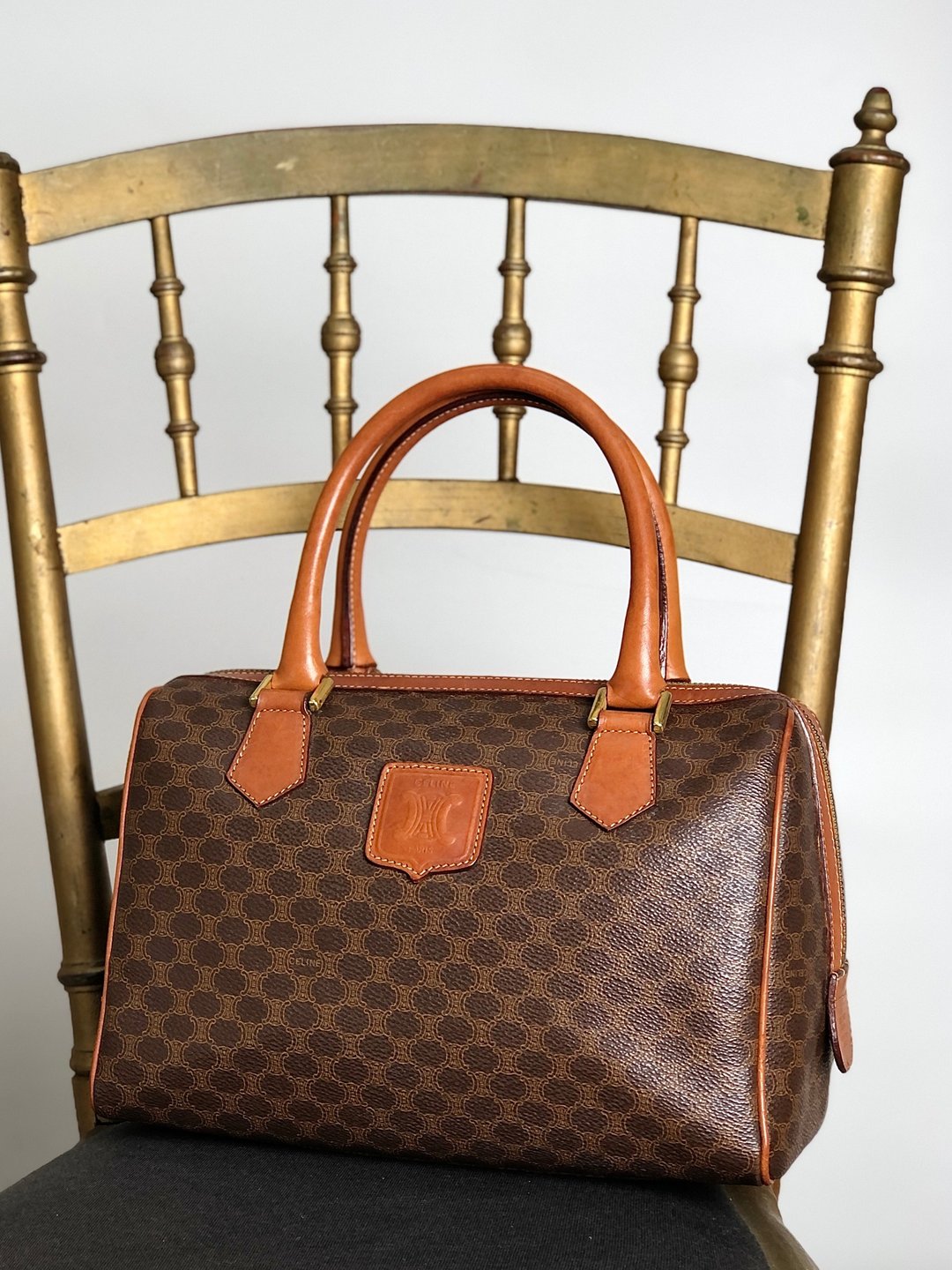 【日本直送，名牌包装】CELINE Macadam 手提包棕Blason 压花 PVC 皮革 Mini Boston Vintage 688aap - 手提包/手提袋 - 防水材质 咖啡色