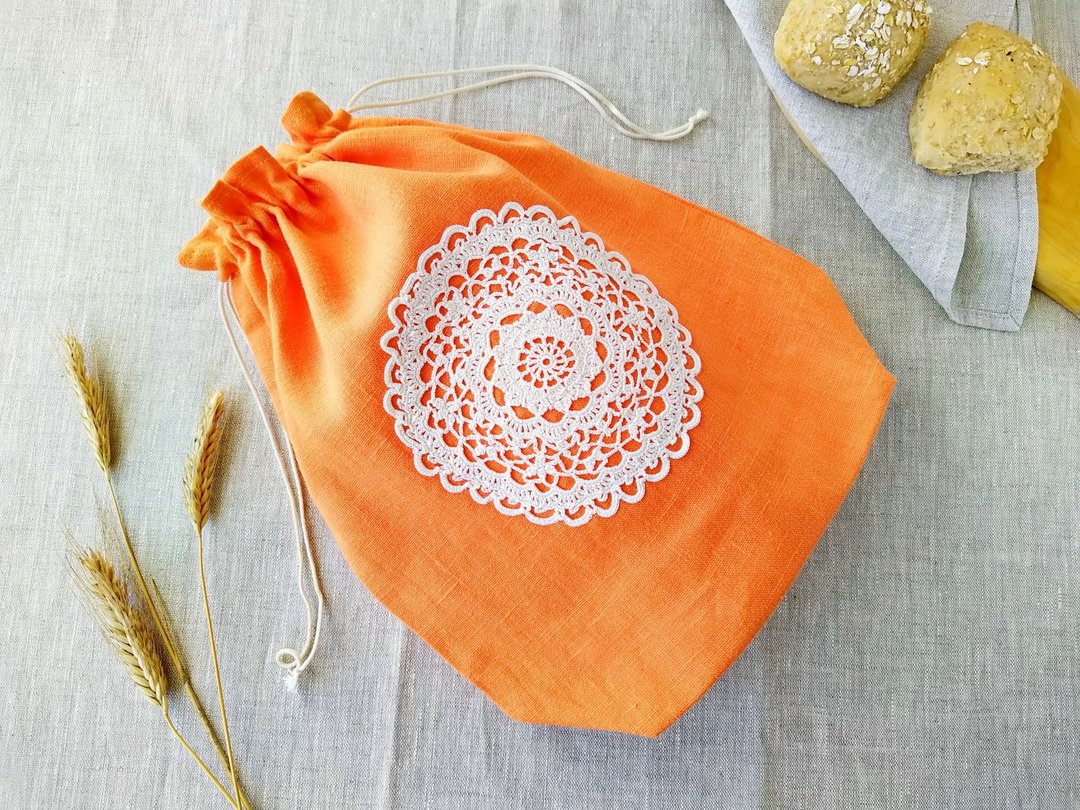 Bread bags reusable, 蔬果袋, Produce storage bags, Kitchen gifts for mom - 调味罐/酱料瓶 - 亚麻 橘色