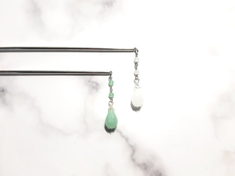 玉兰花簪 白玉 / 绿玛瑙 (仿玉琉璃) 发簪 造型 - 发饰 - 琉璃 多色