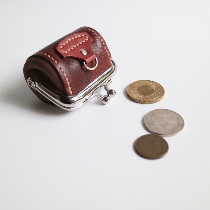 特制手染皮革迷你口金小包 零钱包 收纳包 口金包 --- 红酒 - 零钱包 - 真皮 咖啡色