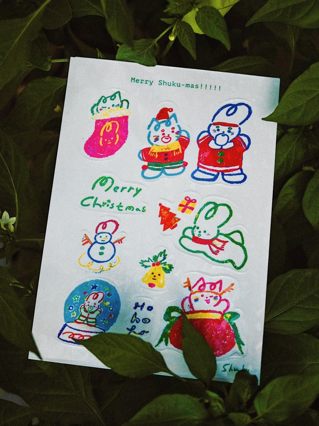 Merry Shuku Sticker Set 圣诞激光闪片半裁切贴纸 - 卡片/明信片 - 纸 多色