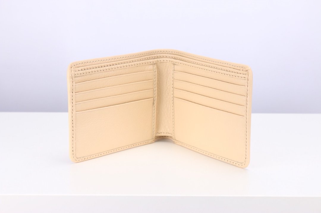 W008  Wallet + Credit card slot - Beige - Genuine leather - 皮夹/钱包 - 真皮 黄色