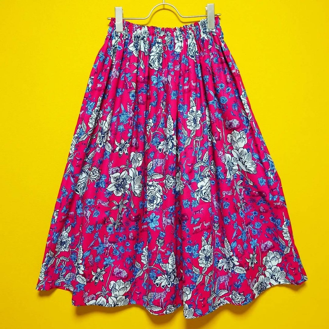 [Made to order] Nathalie Lete Animal Flower Skirt Pink / USA fabric / Free size / Made in Japan - 裙子 - 棉 粉红色