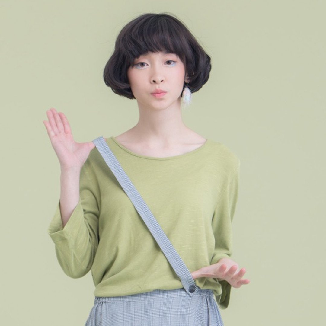 绿嫩芽有机棉七分袖上衣-绿 - 女装上衣 - 棉 绿色