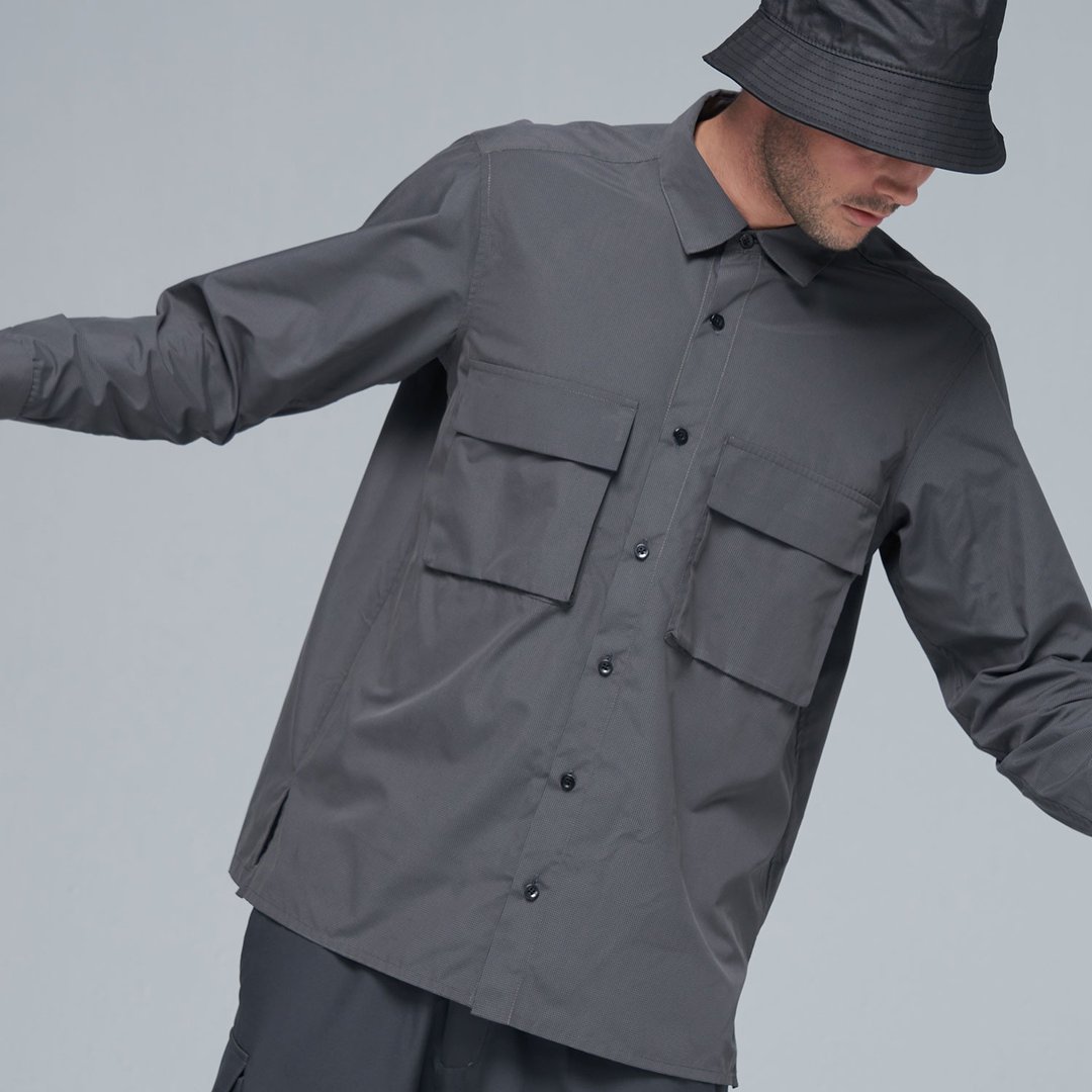 Stone'As pocket overshirt / 灰色细格纹口袋衬衫 - 男装衬衫 - 棉 灰色