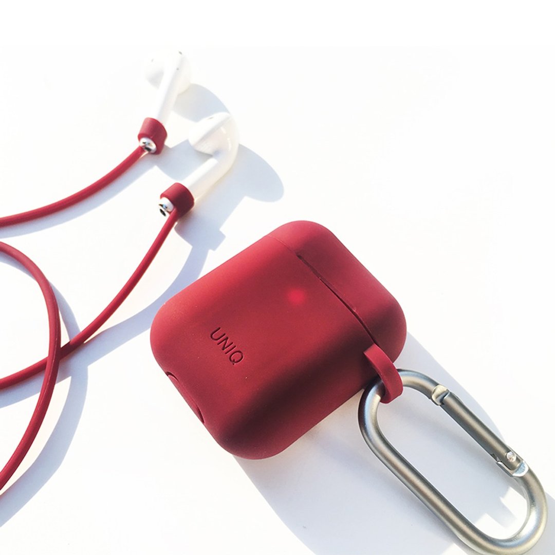 AirPods 1/2代Vencer硅胶保护套 配挂钩防丢线-红色 - 手机配件 - 硅胶 红色