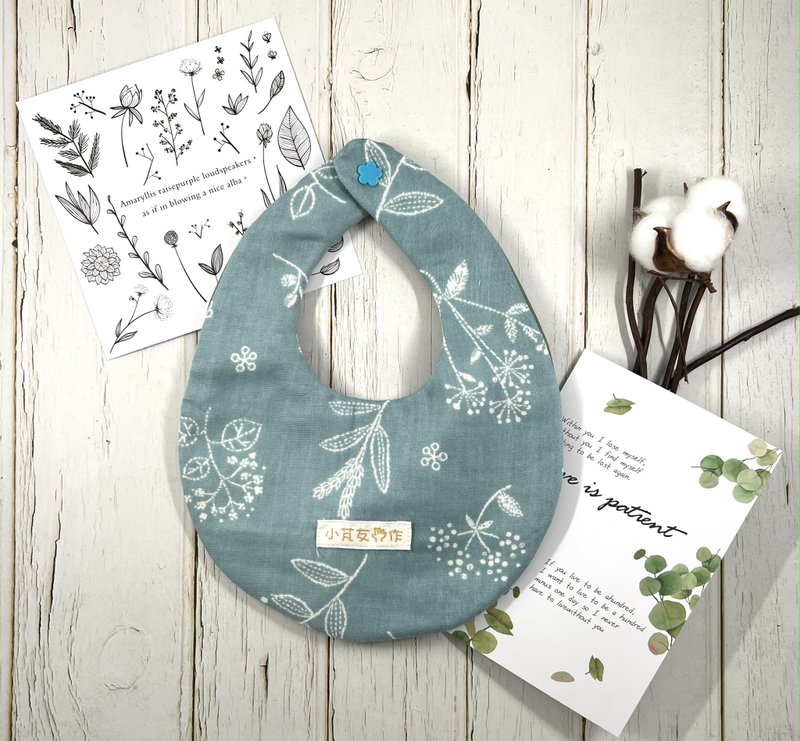 蛋蛋兜 六层纱围兜 以花草为名之蓝灰 - 围嘴/口水巾 - 棉．麻 蓝色