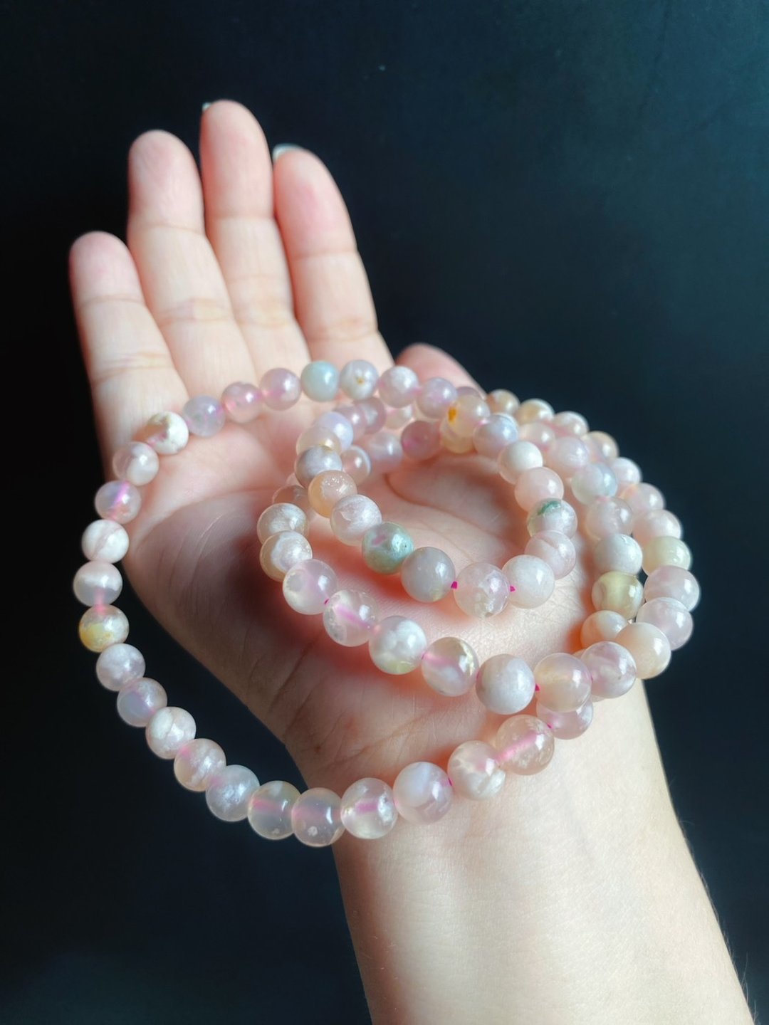 孤品 永恒的花 樱花玛瑙 多圈 果冻 水中花 手链 天然石 礼物 - 手链/手环 - 水晶 多色
