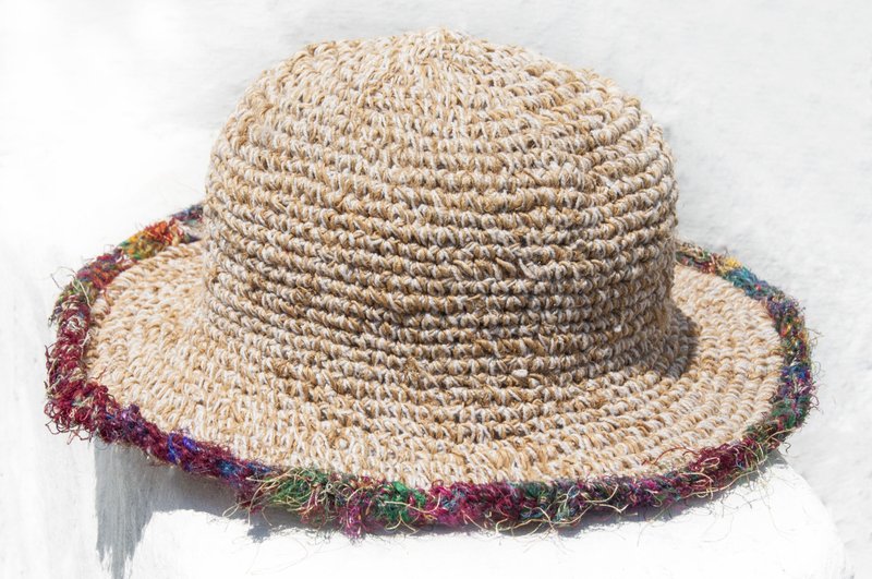 手工编织棉麻帽 编织帽 渔夫帽 遮阳帽 草帽 登山帽-彩虹纱丽线 - 帽子 - 棉．麻 多色