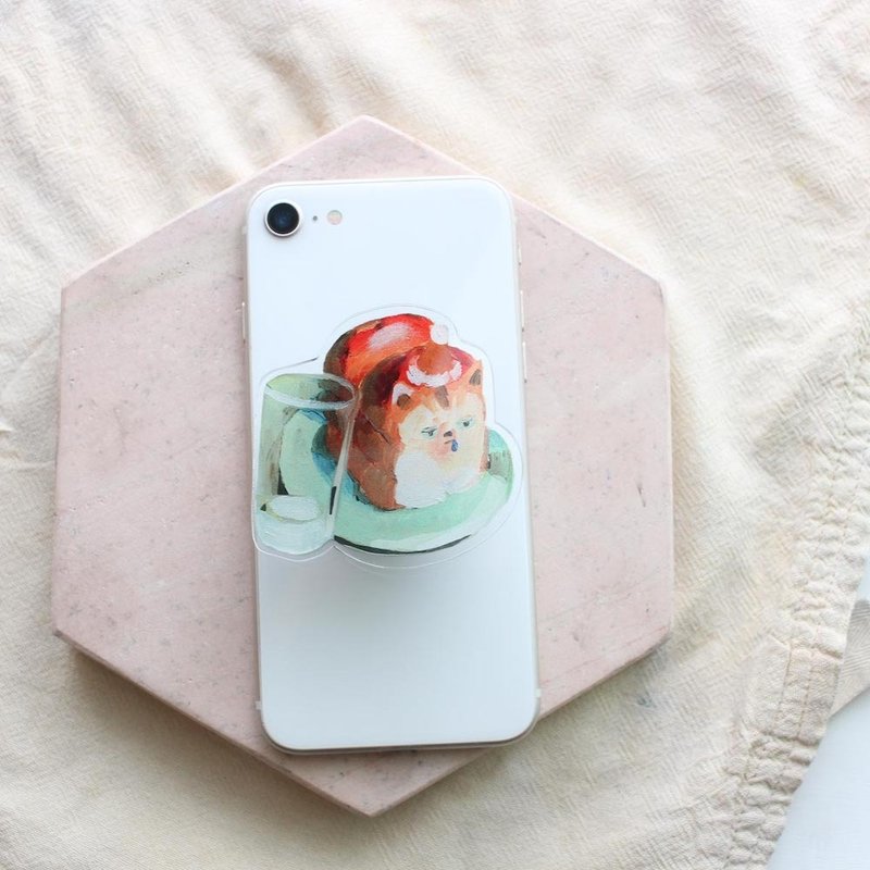（手机后支架）睡面包猫压克力智能说话带油画 - 手机配件 - 压克力 橘色