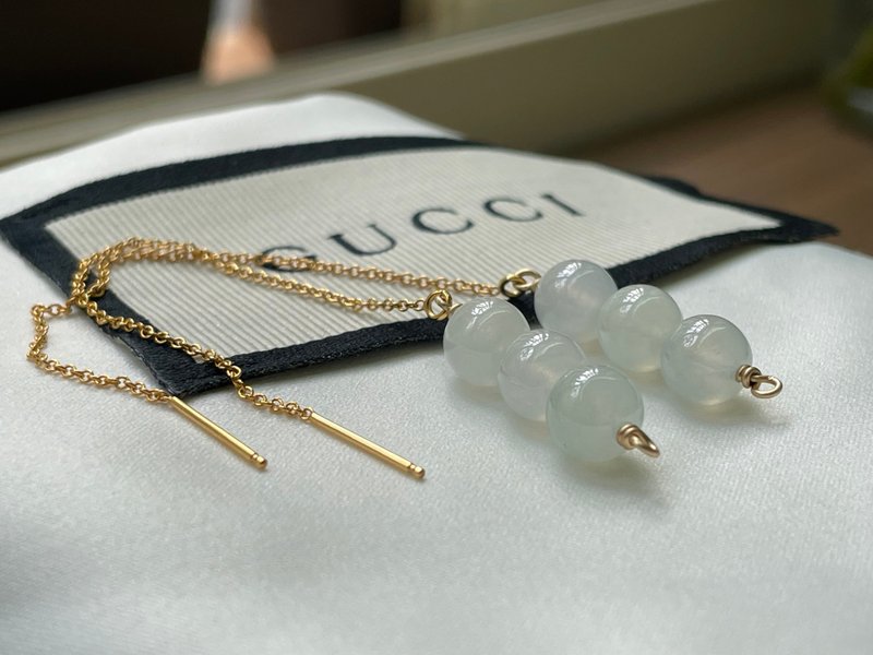 白雪//天然翡翠A货 白翡 美国14KGF 耳针 - 耳环/耳夹 - 玉石 