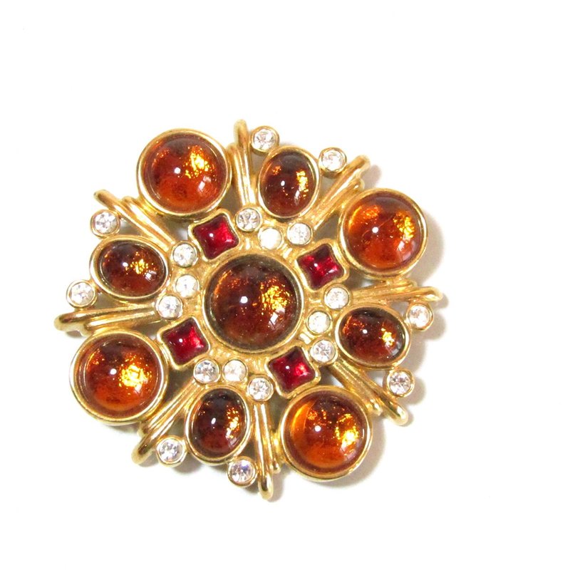 1980年代 复古 金色调 水钻 胸针 - 胸针 - 其他金属 金色