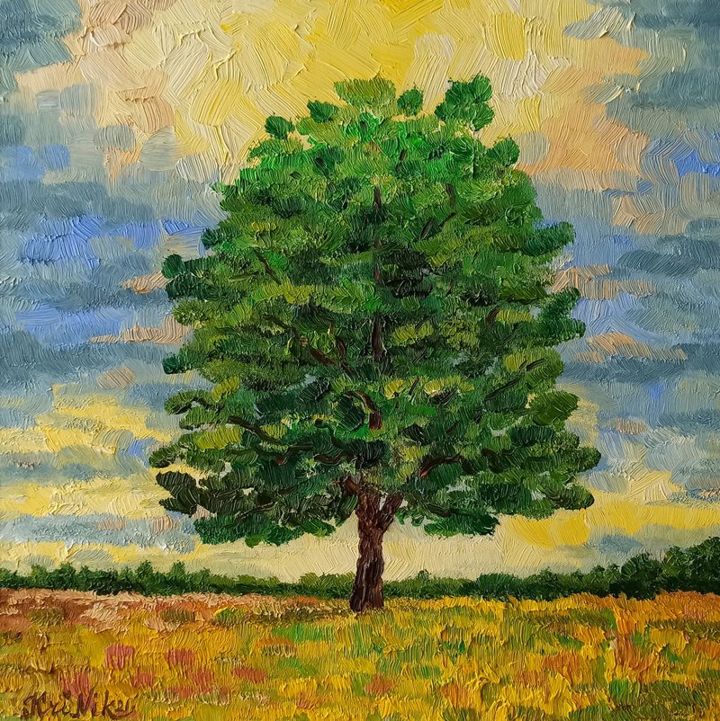 Oak Tree Painting Landscape Oil Painting Original Artwork Tree of Life Art - 海报/装饰画/版画 - 其他材质 绿色