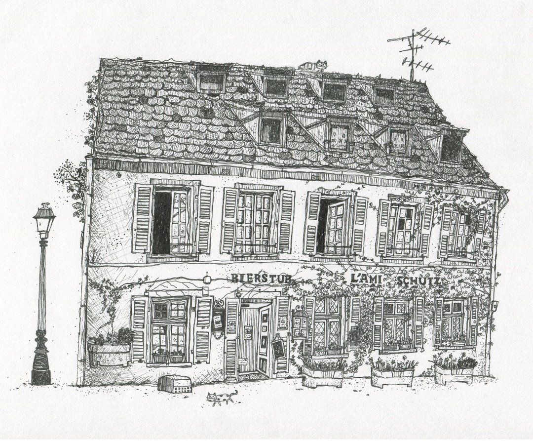 法国史特拉斯堡建筑 (手绘插画含A4画框) - 海报/装饰画/版画 - 纸 