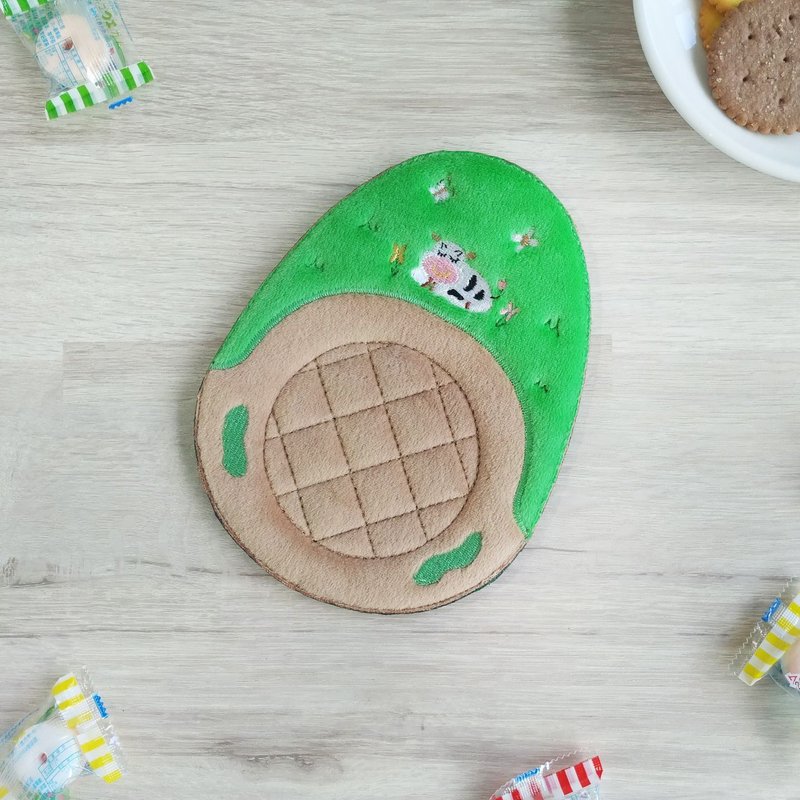 绒毛杯垫- 午睡中的乳牛 5种选择 - 杯垫 - 绣线 绿色