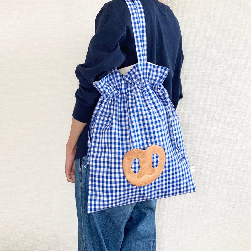 蝴蝶饼与格纹束口袋 - 手提包/手提袋 - 棉．麻 蓝色