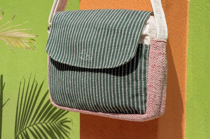 限量一件 毕业礼物 生日礼物  天然棉麻手织布轻便包 / 斜背包 / 侧背包 / 肩背包 / 旅行包 / 托特包 / 书包 - 抹茶红茶帆布书包 手织棉麻布 - 侧背包/斜挎包 - 棉．麻 多色