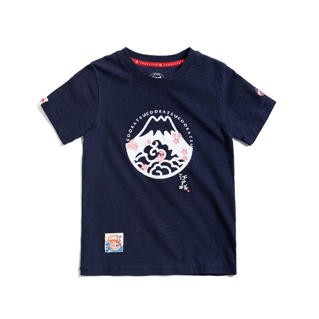 江户胜 日系 富士山 樱花LOGO 短袖T恤-童装 (丈青色) #上衣 - 其他 - 棉．麻 蓝色