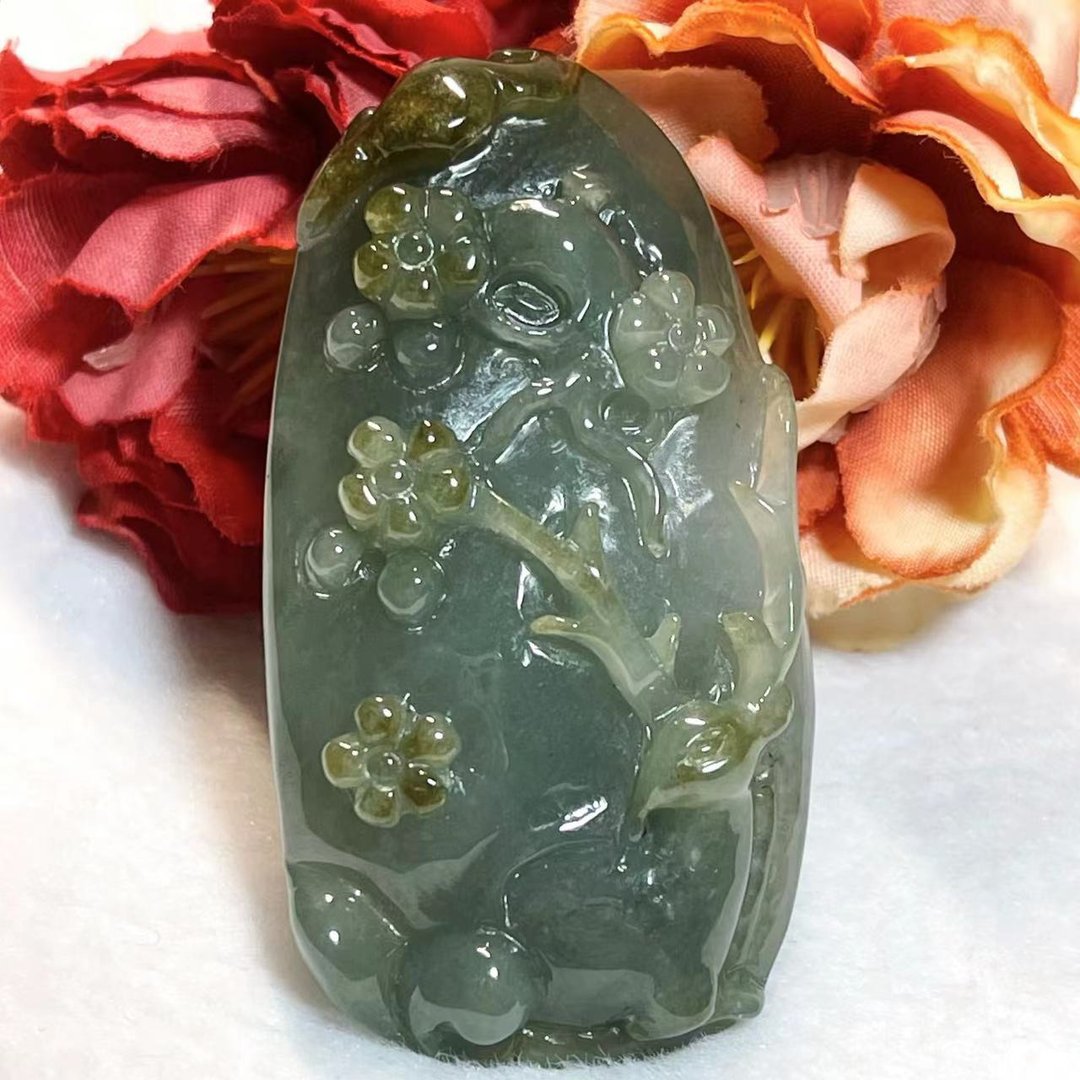 多宝晶石/天然翡翠A货梅花鹿/蓝水翡翠/老坑翡翠/加官进禄/附证书 - 项链 - 玉石 蓝色