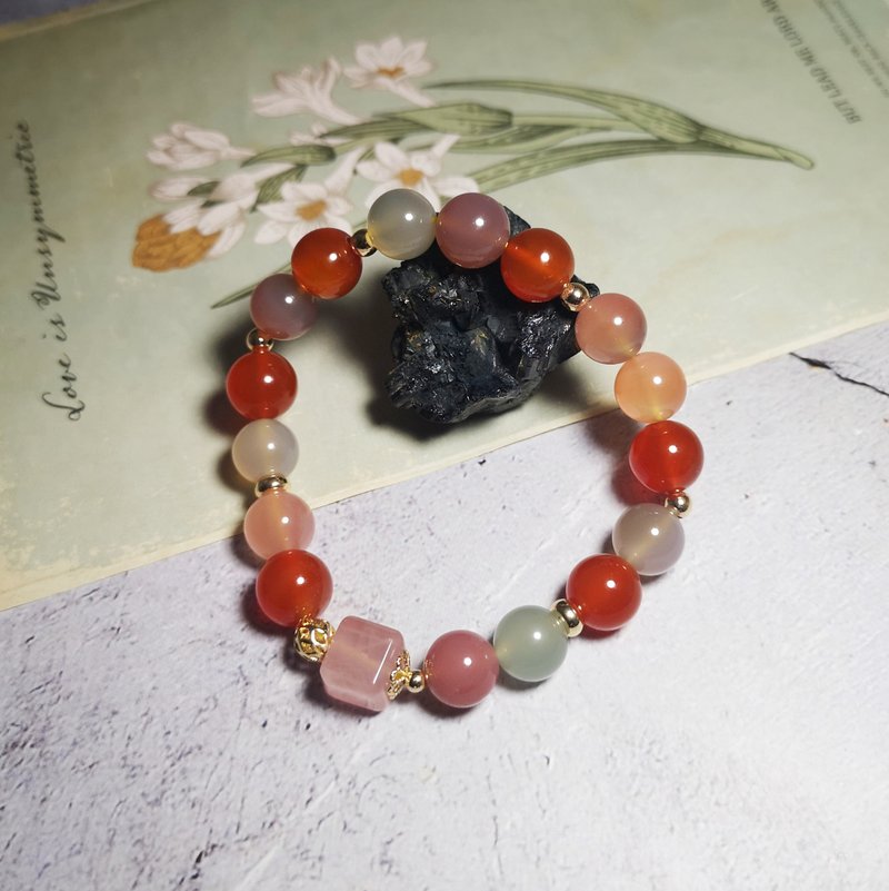 果冻樱花马粉魔方 盐源玛瑙 设计手链 - 手链/手环 - 宝石 粉红色