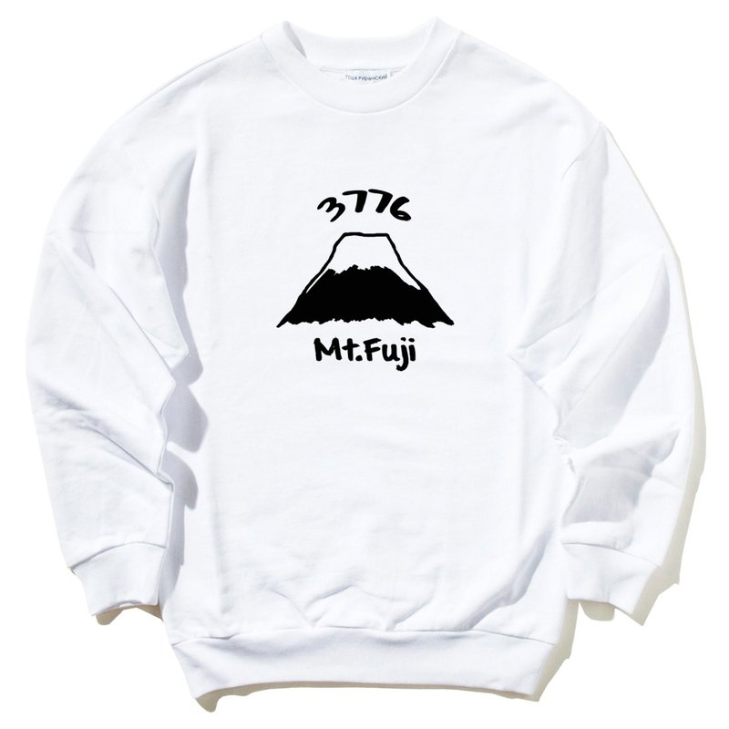 Mt Fuji 3776【现货】中性大学T 刷毛 白色 富士山 日本 风景 樱花 太阳 雪 自创 品牌 文青 - 女装上衣 - 棉 白色