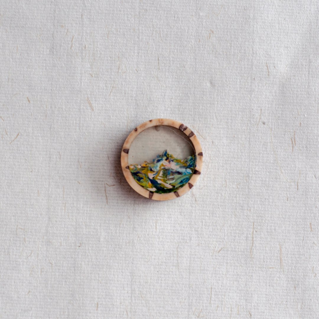 雪山印象001号_原创油画_3D多层透明树脂吊坠_双面可穿戴_印象派_迷你艺术品彩绘首饰 - 项链 - 颜料 绿色