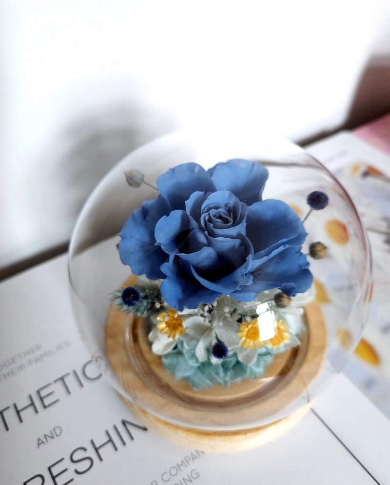 靛蓝海洋永生花玻璃罩 自由广阔 永生玫瑰花礼 干燥花花礼 - 干燥花/捧花 - 植物．花 蓝色