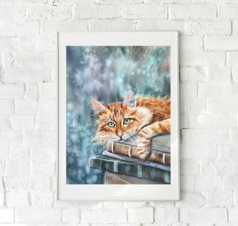 猫画原创水彩家居装饰 - 海报/装饰画/版画 - 纸 橘色