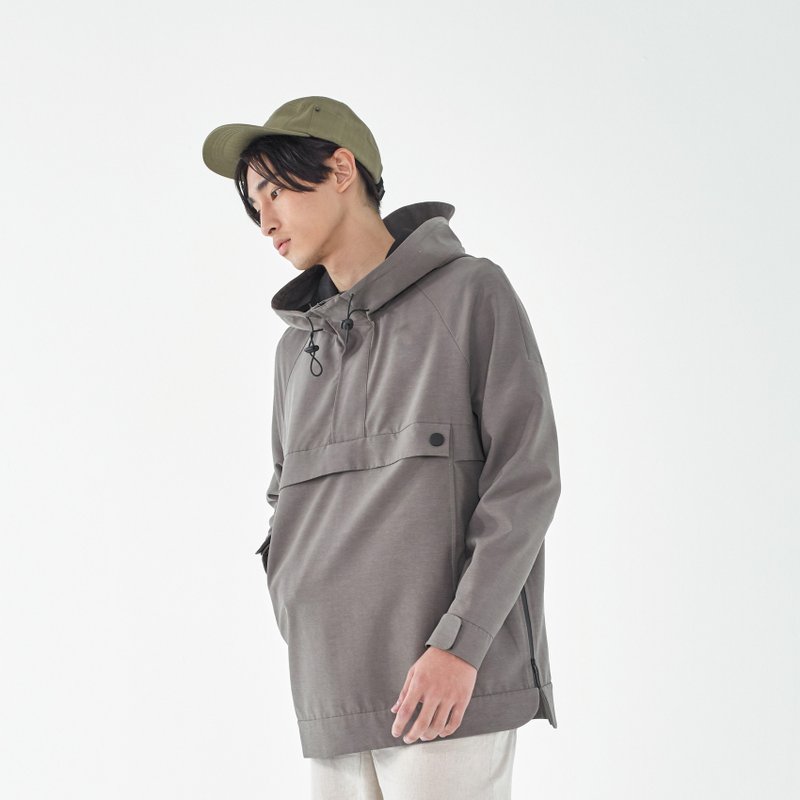 TRAN - 半开风衣连帽夹克 - 男装外套 - 聚酯纤维 卡其色