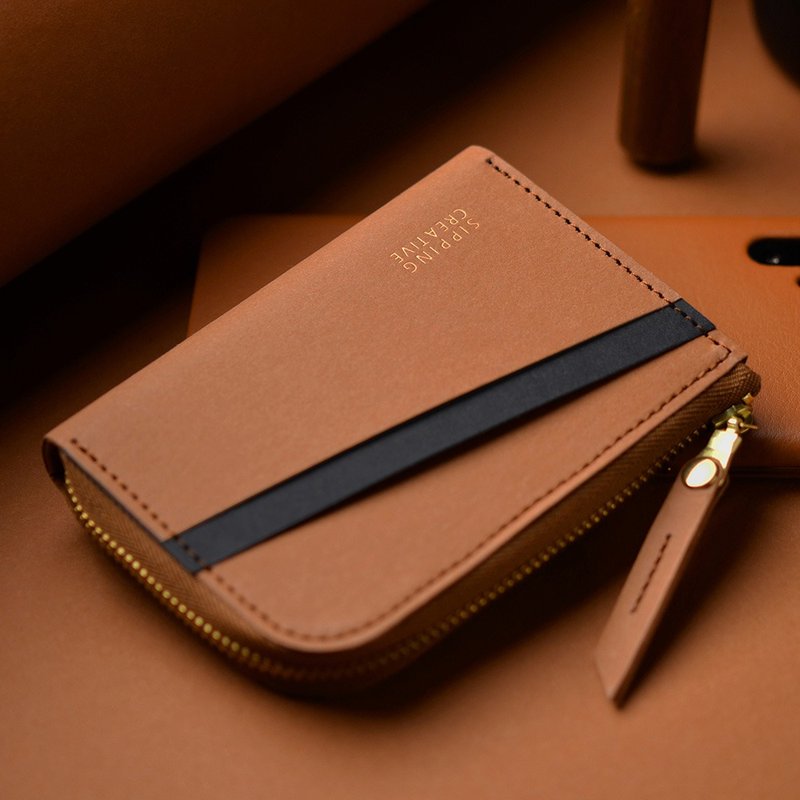 L型零钱包/短夹_醇焦糖【可加购雷雕刻字】 - 零钱包 - 纸 咖啡色