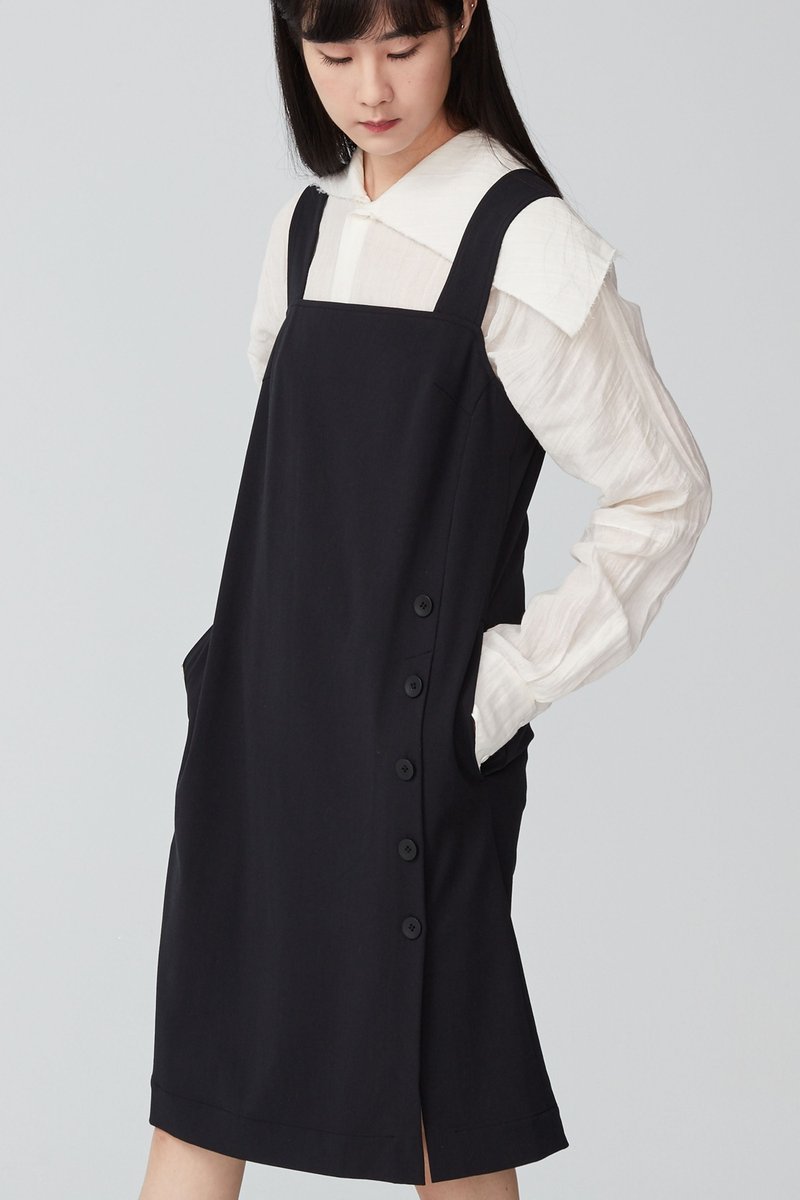 宽肩带洋装 - 洋装/连衣裙 - 聚酯纤维 黑色