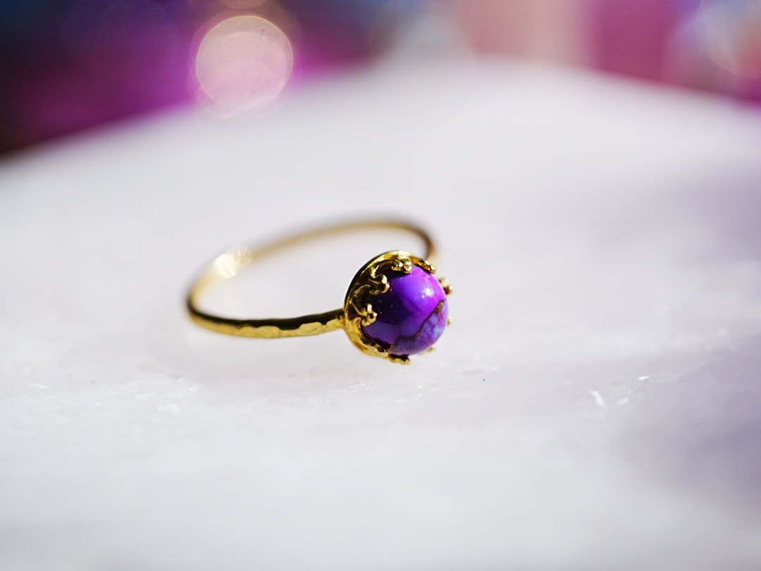 【14kgf】Purple Copper Turquoise Fullmoon ring - 戒指 - 半宝石 紫色