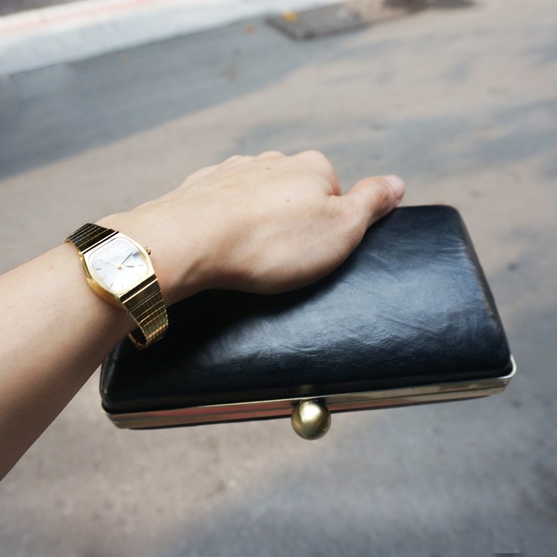 Sienna真皮小硬壳口金晚宴盒 - 其他 - 真皮 黑色