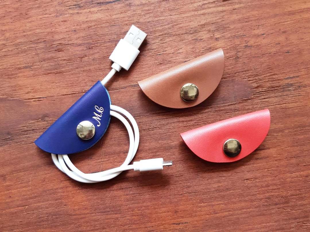 #成品制造 半圆绕线器 (一组3个) 皮革卷线器 手工 线材 头层植鞣 - 卷线器/电线收纳 - 真皮 蓝色