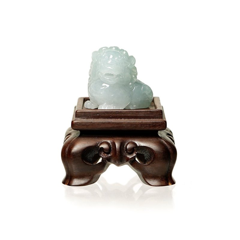 【正佳珠宝】翡翠 顶级冰糯种飘绿 祥瑞醒狮 天然A货翡翠摆件 - 其他 - 半宝石 多色