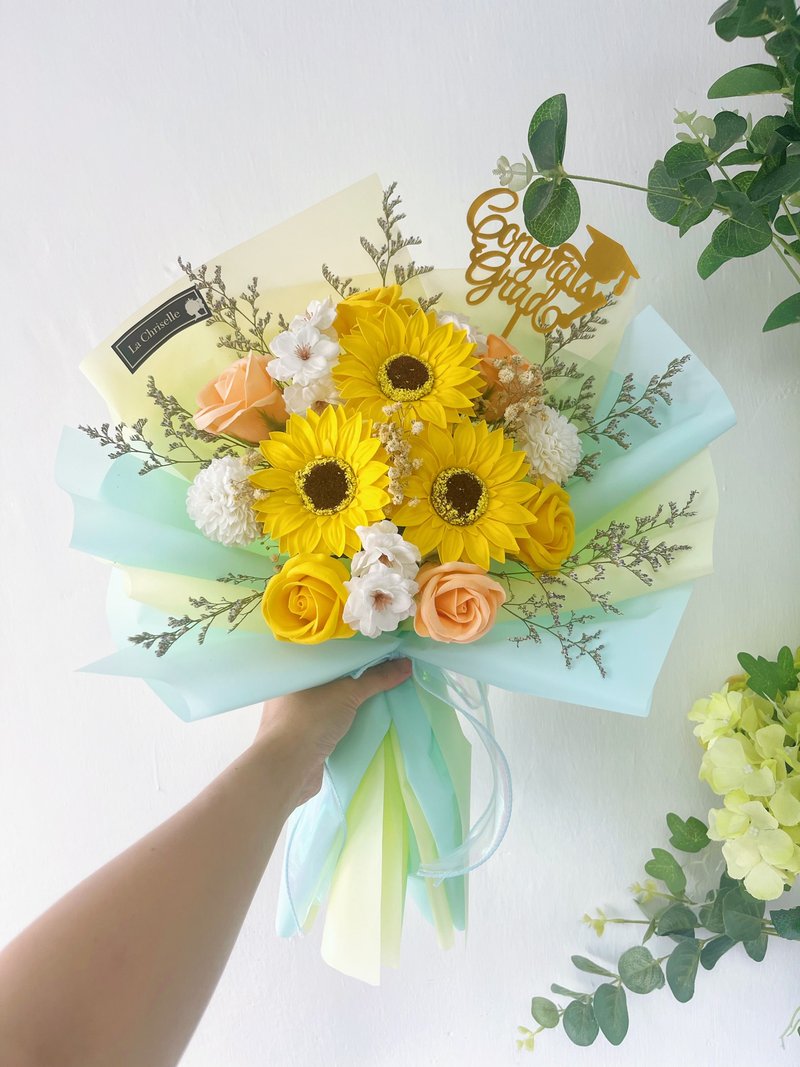 毕业花束 毕业礼物 太阳花 香皂花 向日葵 番枧花 - 干燥花/捧花 - 植物．花 黄色