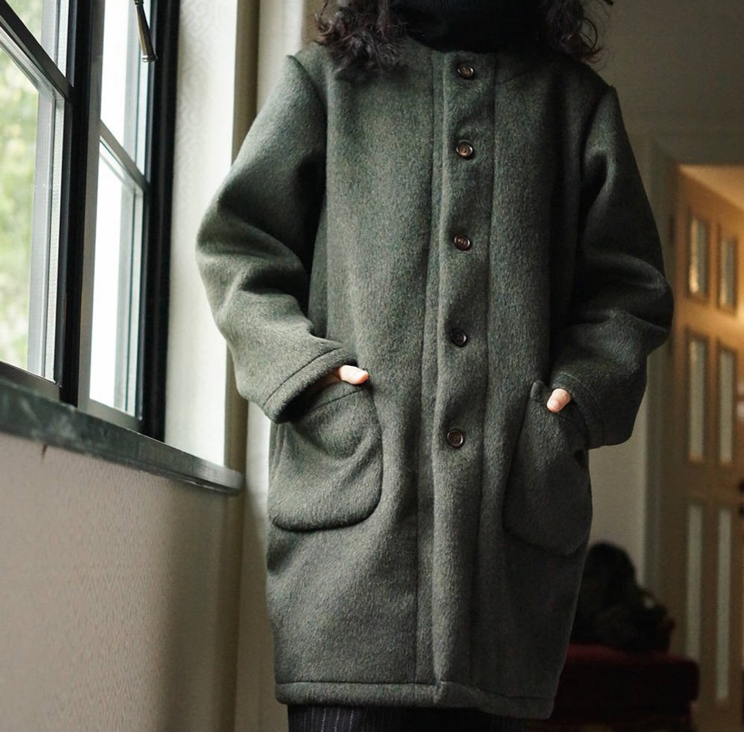 奇妙色 安第斯山脈駱馬絨 男女同款中性大衣 羊毛呢冬季保暖外套 - 女装休闲/机能外套 - 羊毛 绿色