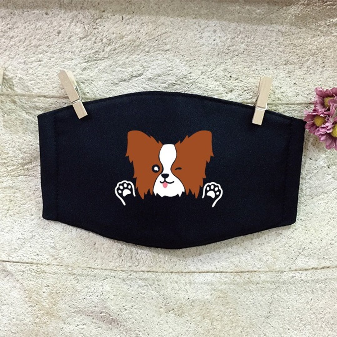 反光口罩 手工制作口罩 蝴蝶犬 Papillon - 口罩 - 棉 多色