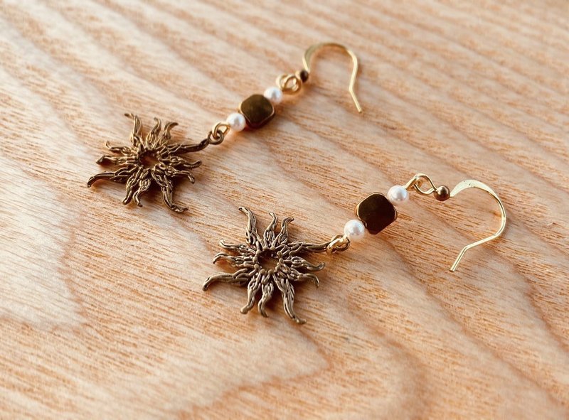 复古风格耳环/黄铜/珍珠/可改夹 - 耳环/耳夹 - 其他金属 金色