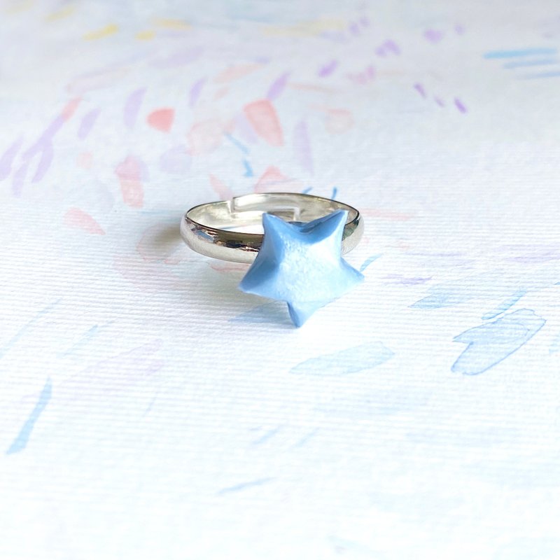 星星戒指手工折纸幸运星(粉蓝色) - 戒指 - 其他金属 蓝色